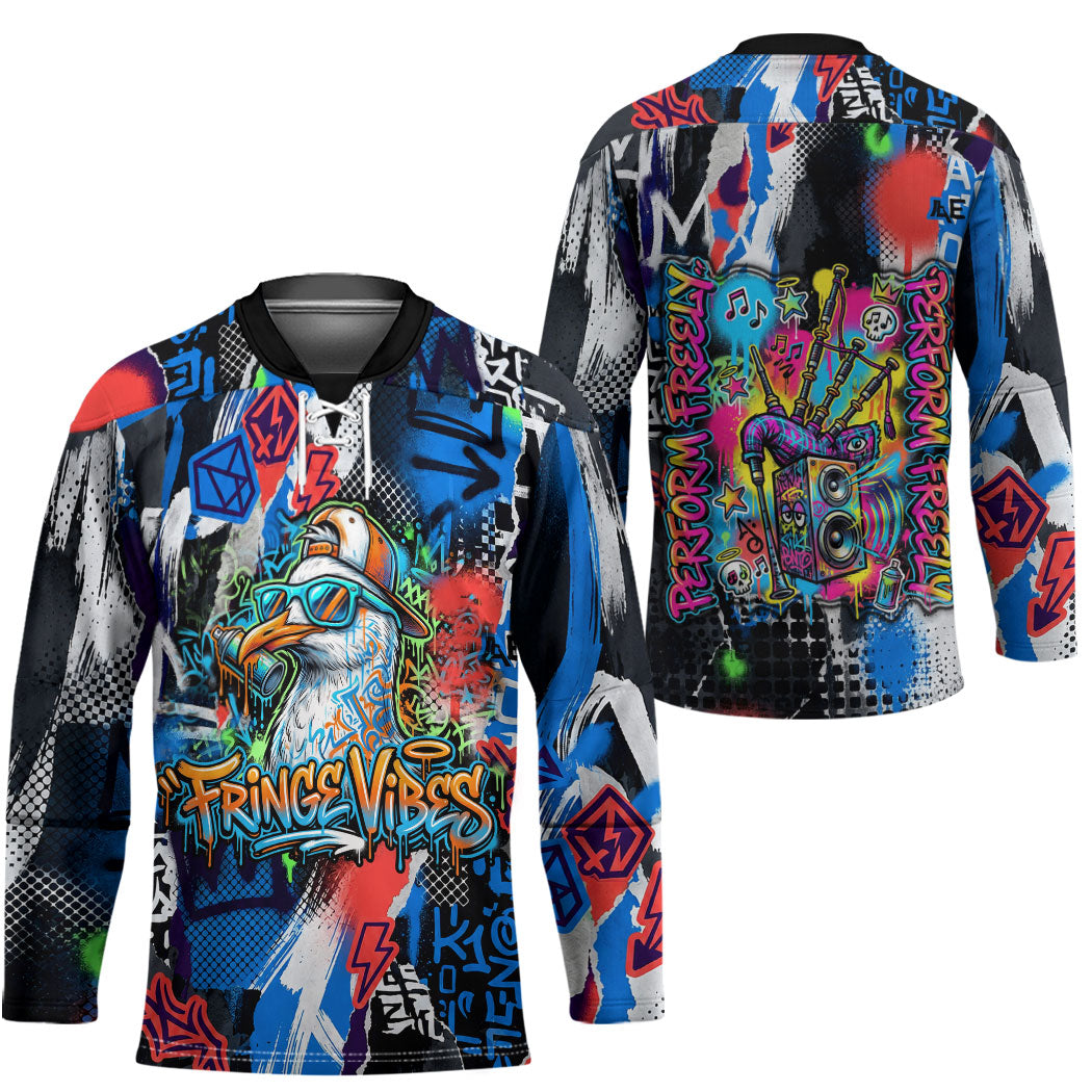 Edinburgh Fringe Festival Hockey Jersey Fringe Vibes Graffiti Seagull Scotland Bagpipes Street Art