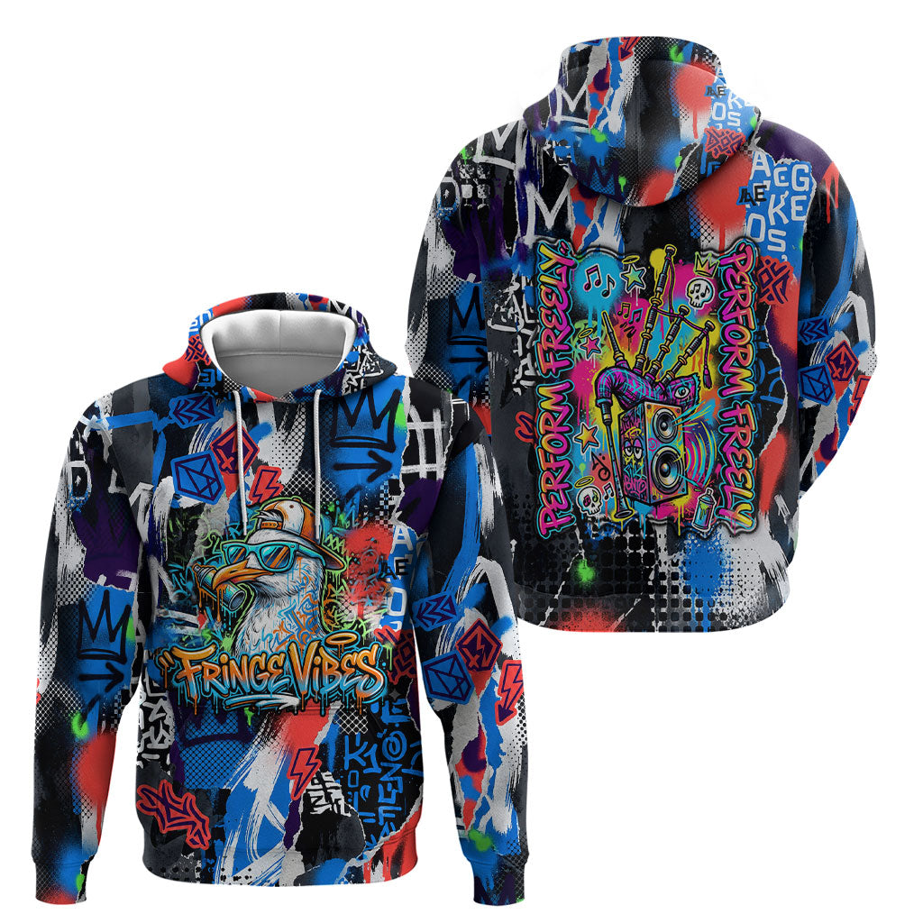 Edinburgh Fringe Festival Hoodie Fringe Vibes Graffiti Seagull Scotland Bagpipes Street Art