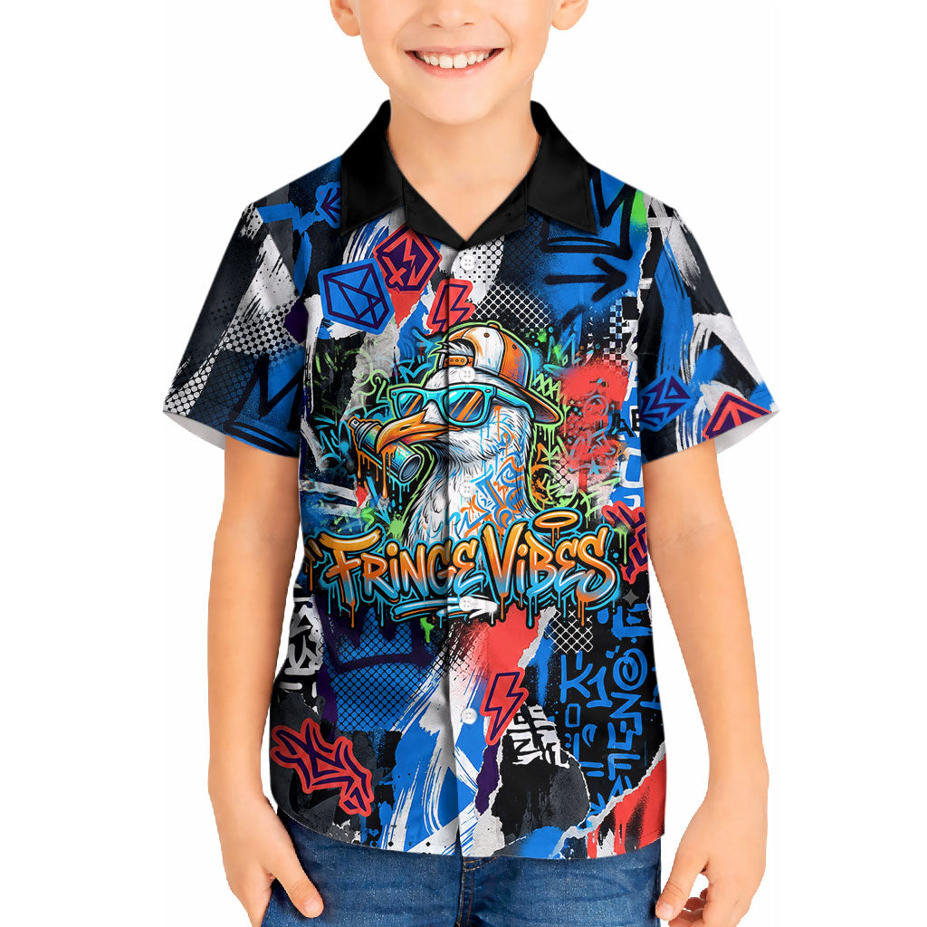 Edinburgh Fringe Festival Kid Hawaiian Shirt Fringe Vibes Graffiti Seagull Scotland Bagpipes Street Art