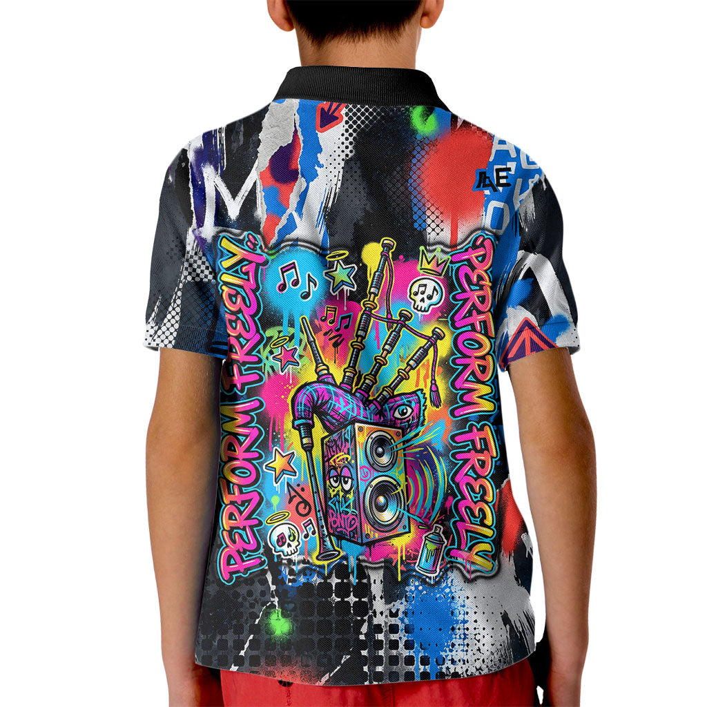 Edinburgh Fringe Festival Kid Polo Shirt Fringe Vibes Graffiti Seagull Scotland Bagpipes Street Art