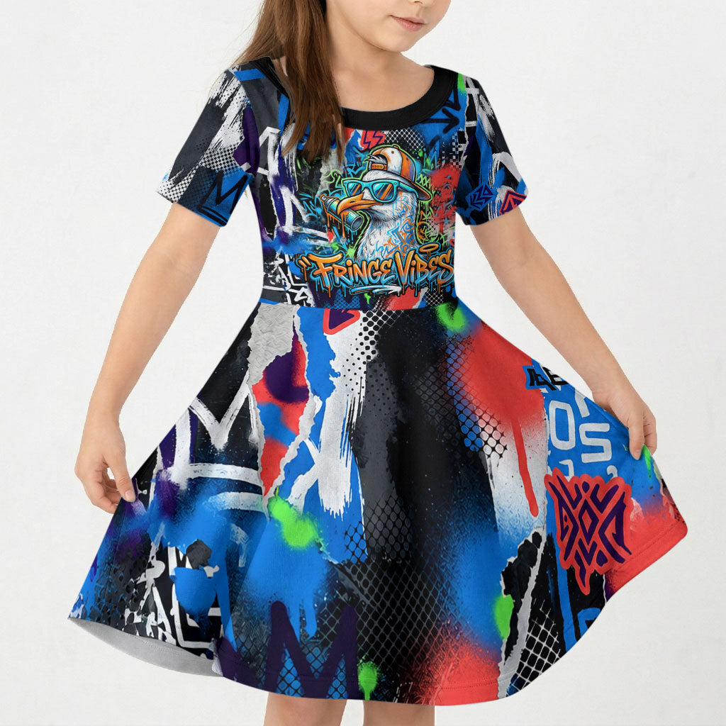 Edinburgh Fringe Festival Kid Short Sleeve Dress Fringe Vibes Graffiti Seagull Scotland Bagpipes Street Art