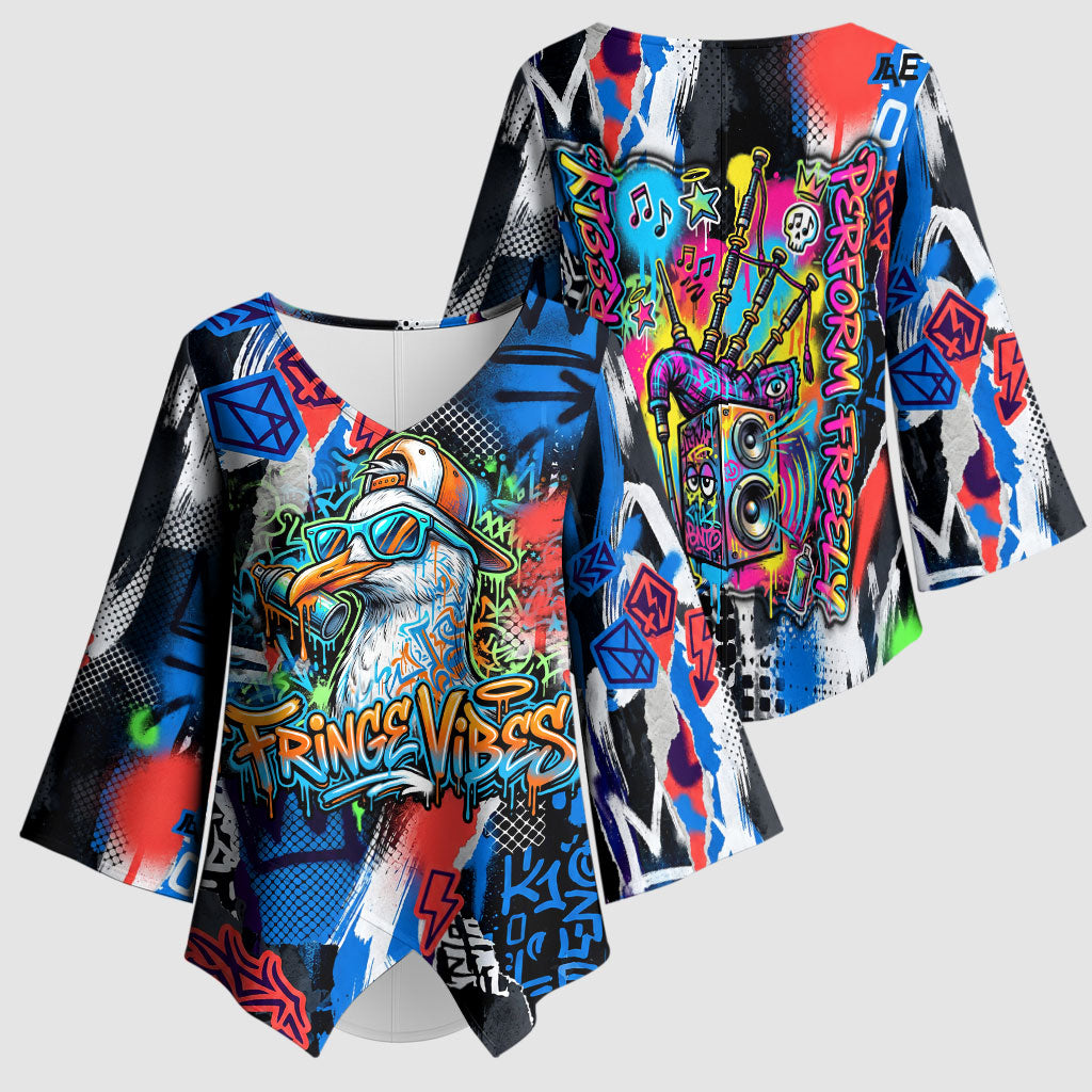 Edinburgh Fringe Festival Kimono Sleeve Blouse Fringe Vibes Graffiti Seagull Scotland Bagpipes Street Art
