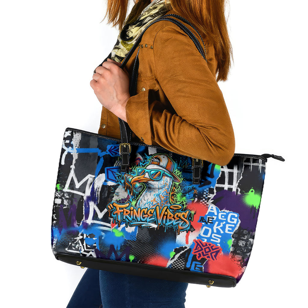 Edinburgh Fringe Festival Leather Tote Bag Fringe Vibes Graffiti Seagull Scotland Bagpipes Street Art