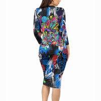 Edinburgh Fringe Festival Long Sleeve Bodycon Dress Fringe Vibes Graffiti Seagull Scotland Bagpipes Street Art