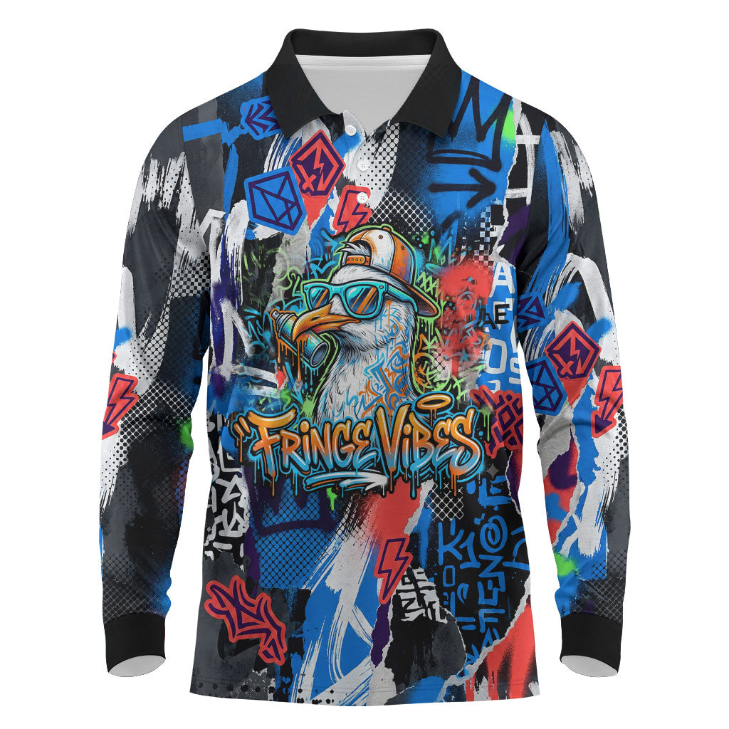 Edinburgh Fringe Festival Long Sleeve Polo Shirt Fringe Vibes Graffiti Seagull Scotland Bagpipes Street Art