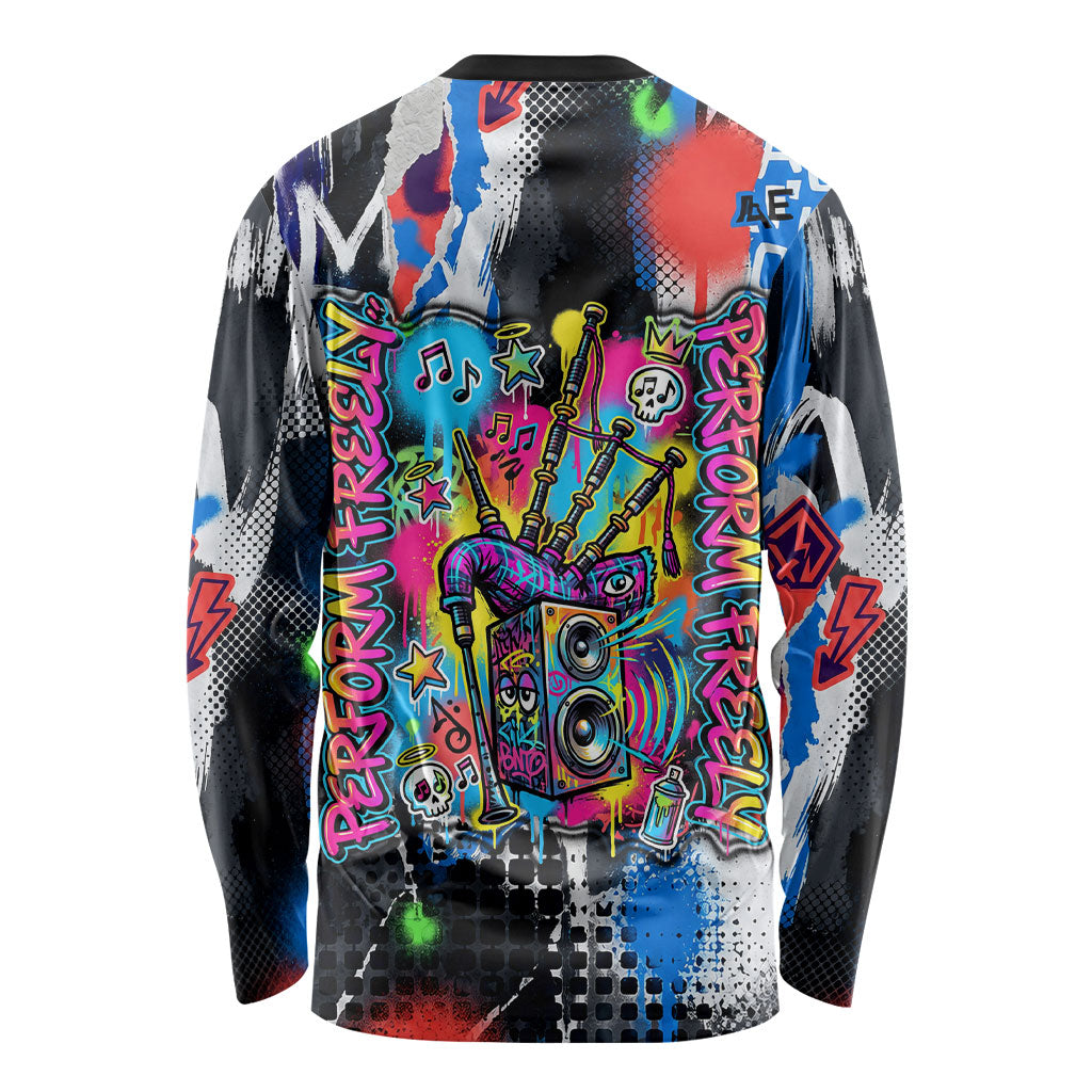 Edinburgh Fringe Festival Long Sleeve Shirt Fringe Vibes Graffiti Seagull Scotland Bagpipes Street Art