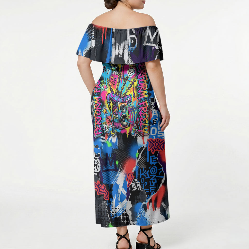 Edinburgh Fringe Festival Off Shoulder Maxi Dress Fringe Vibes Graffiti Seagull Scotland Bagpipes Street Art