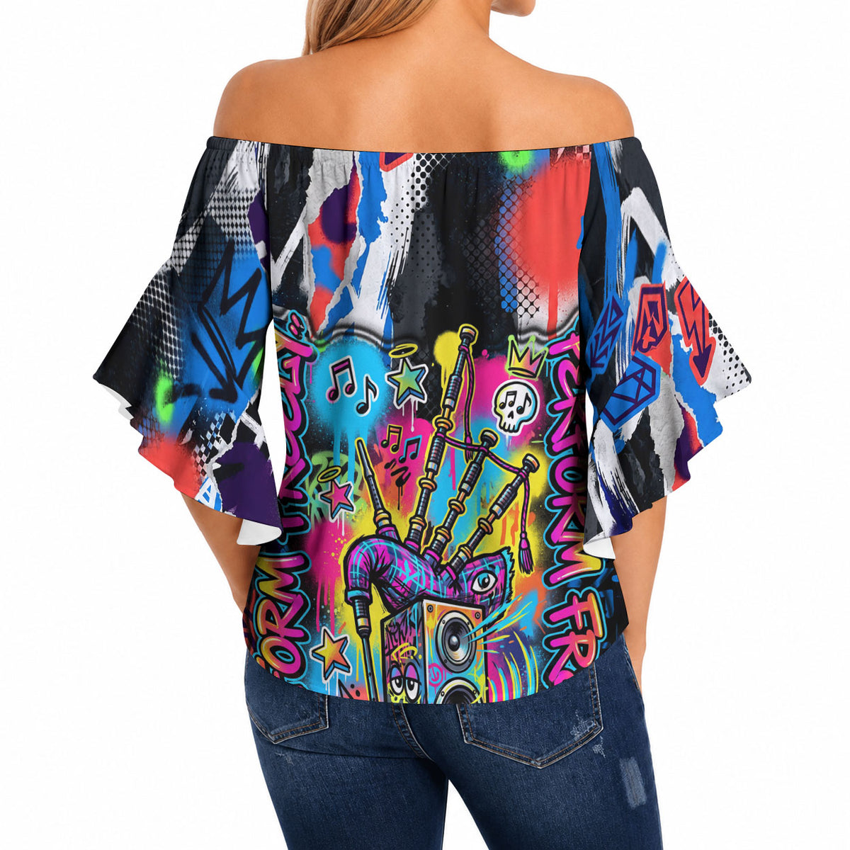 Edinburgh Fringe Festival Off Shoulder Wrap Waist Top Fringe Vibes Graffiti Seagull Scotland Bagpipes Street Art