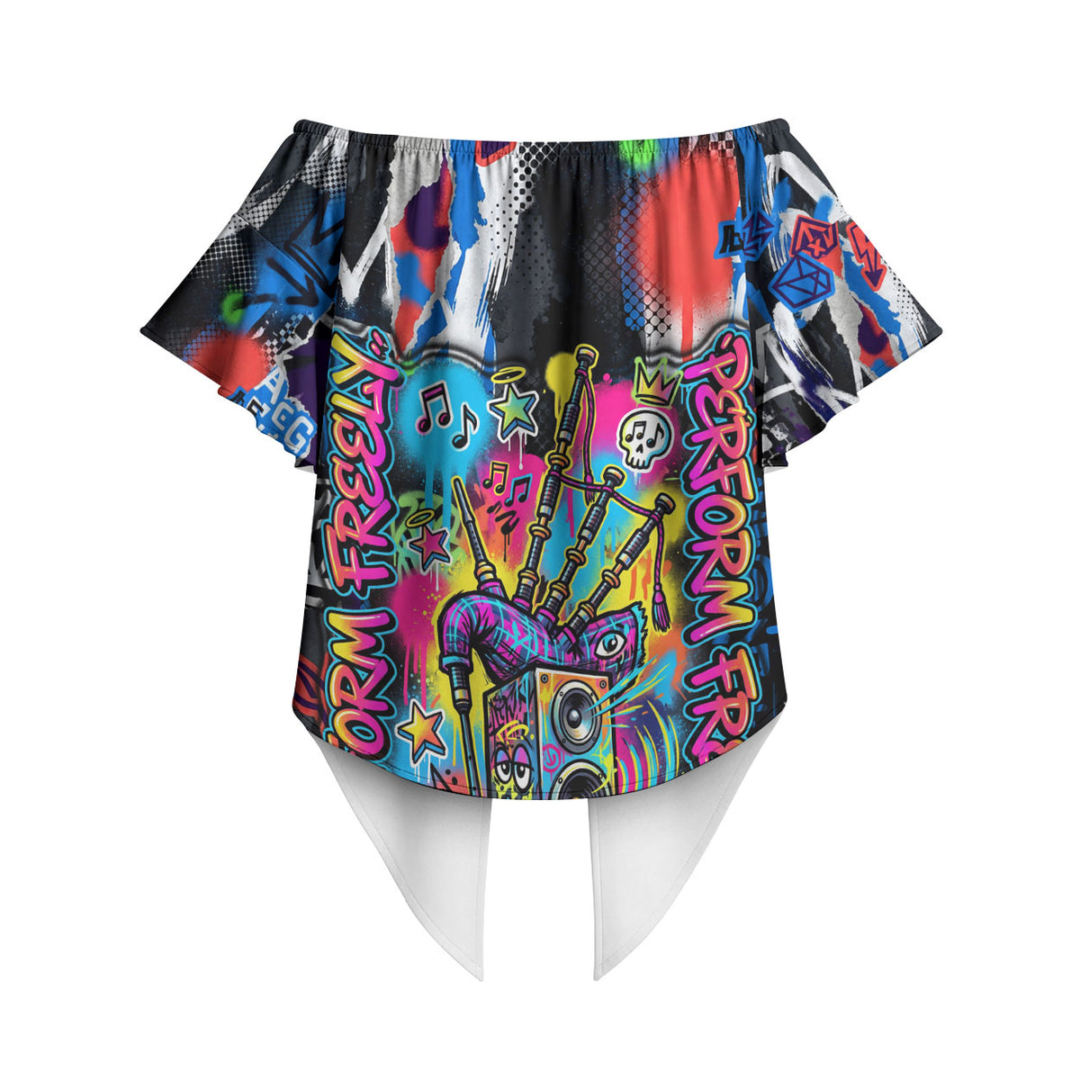 Edinburgh Fringe Festival Off Shoulder Wrap Waist Top Fringe Vibes Graffiti Seagull Scotland Bagpipes Street Art