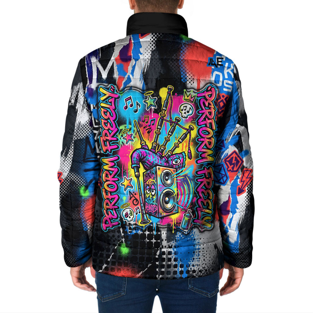 Edinburgh Fringe Festival Padded Jacket Fringe Vibes Graffiti Seagull Scotland Bagpipes Street Art