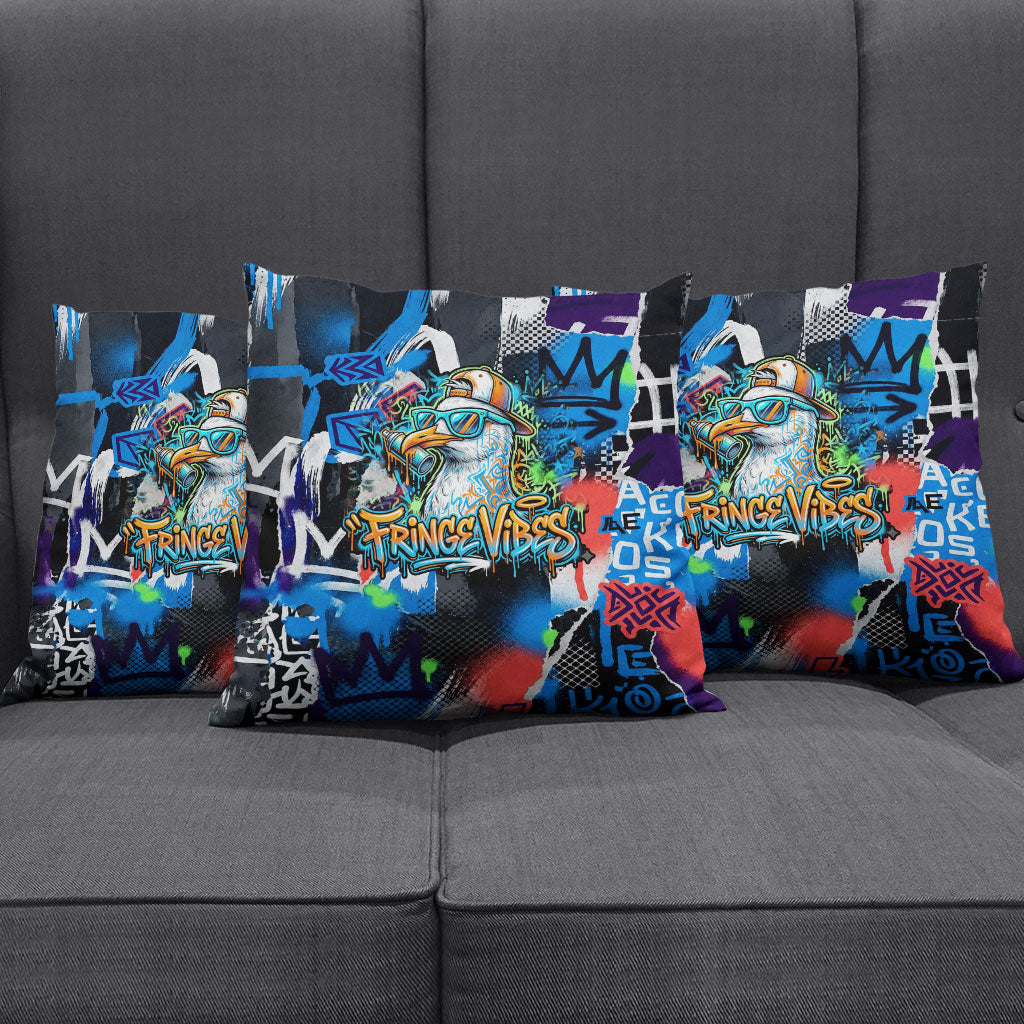 Edinburgh Fringe Festival Pillow Cover Fringe Vibes Graffiti Seagull Scotland Bagpipes Street Art