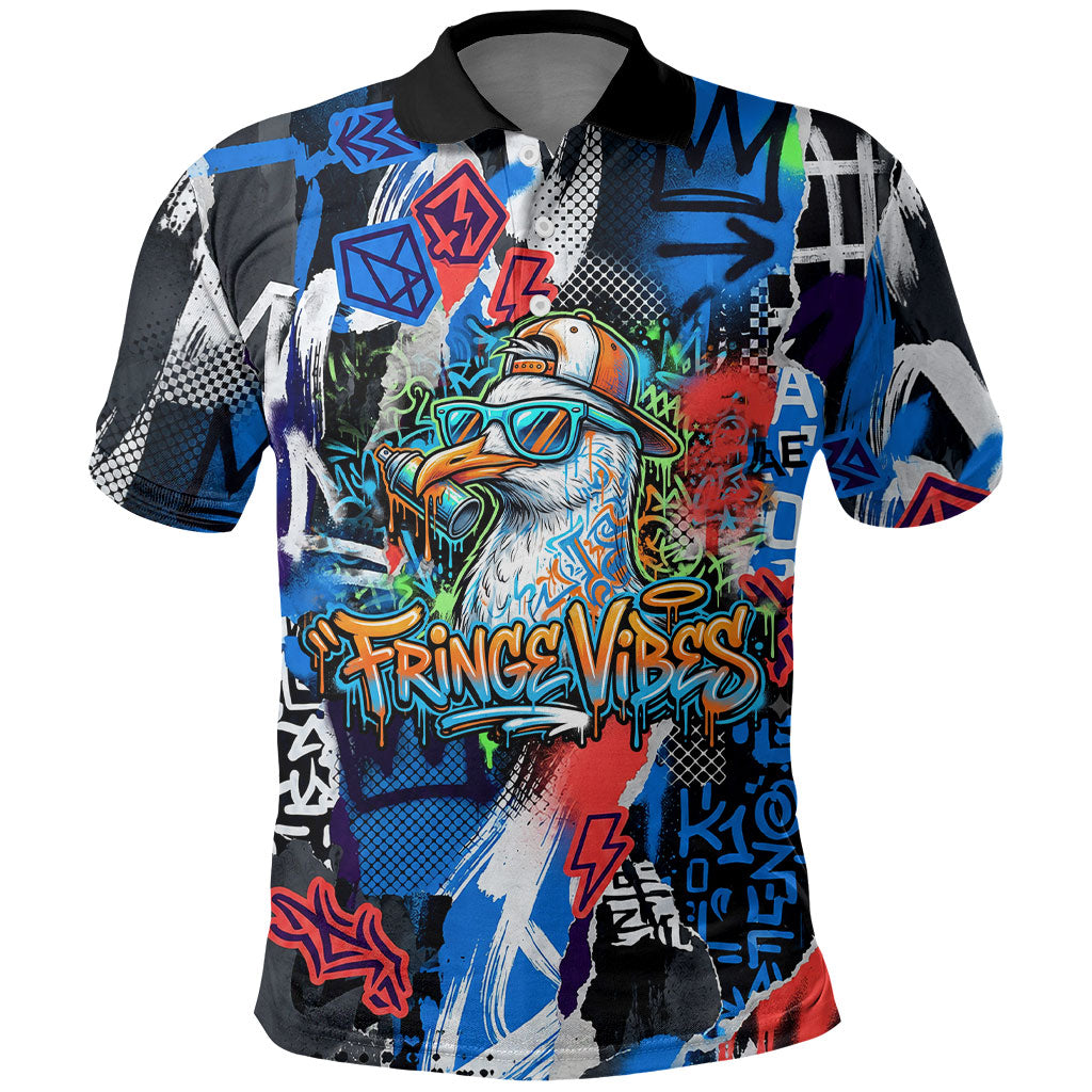 Edinburgh Fringe Festival Polo Shirt Fringe Vibes Graffiti Seagull Scotland Bagpipes Street Art