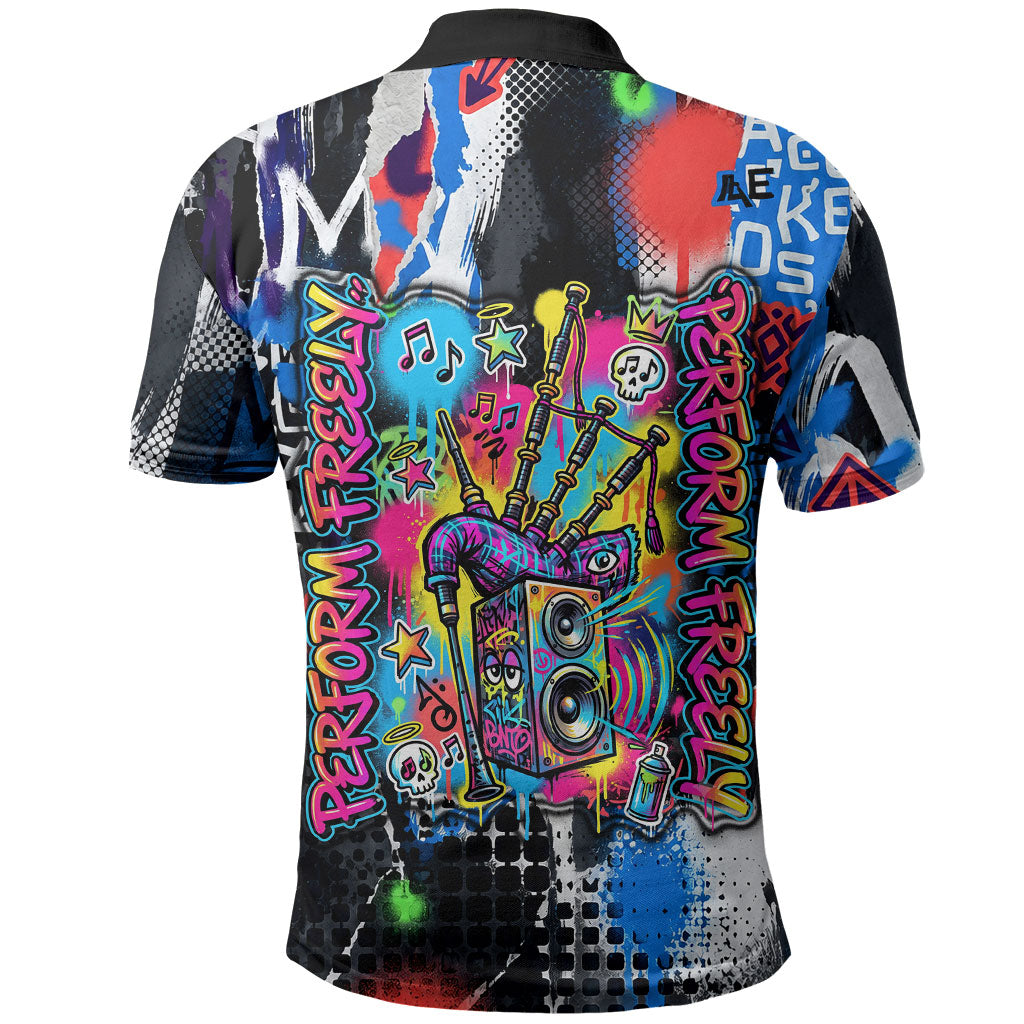 Edinburgh Fringe Festival Polo Shirt Fringe Vibes Graffiti Seagull Scotland Bagpipes Street Art