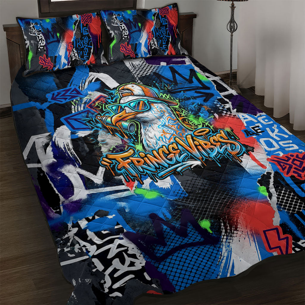 Edinburgh Fringe Festival Quilt Bed Set Fringe Vibes Graffiti Seagull Scotland Bagpipes Street Art