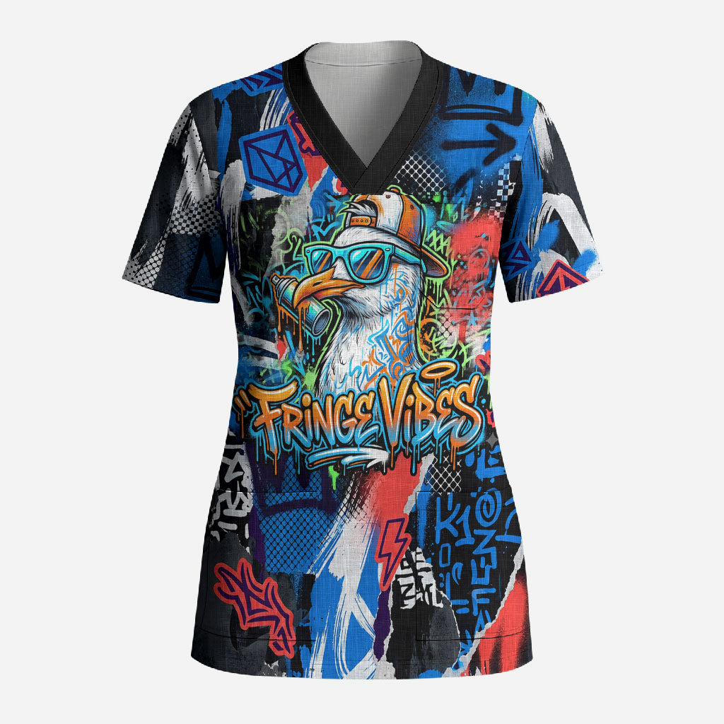 Edinburgh Fringe Festival Scrub Top Fringe Vibes Graffiti Seagull Scotland Bagpipes Street Art