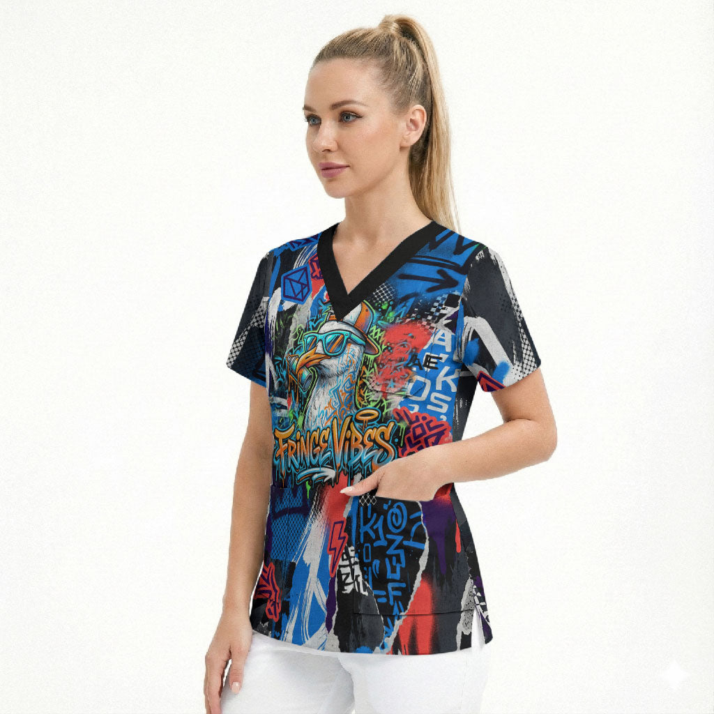 Edinburgh Fringe Festival Scrub Top Fringe Vibes Graffiti Seagull Scotland Bagpipes Street Art