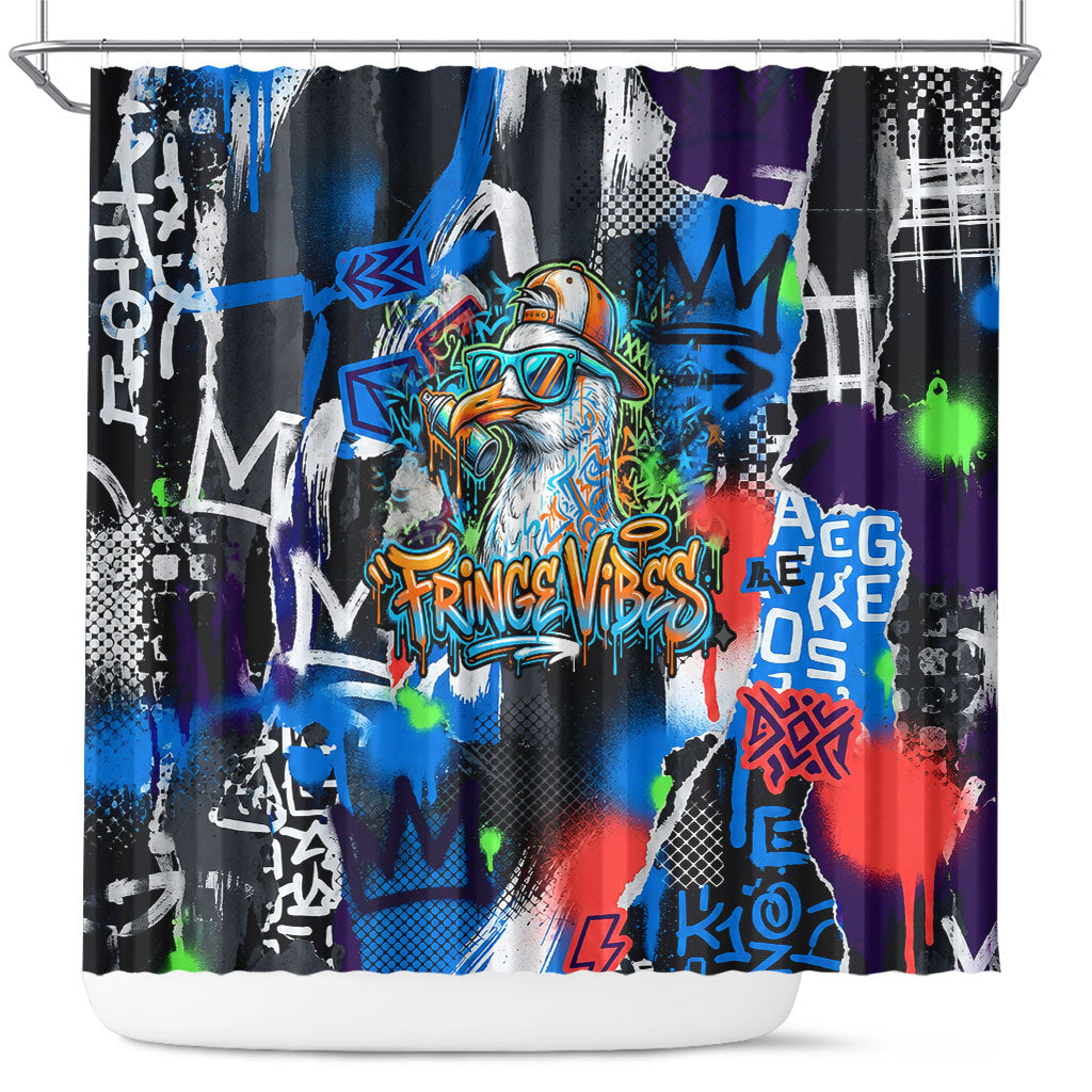 Edinburgh Fringe Festival Shower Curtain Fringe Vibes Graffiti Seagull Scotland Bagpipes Street Art