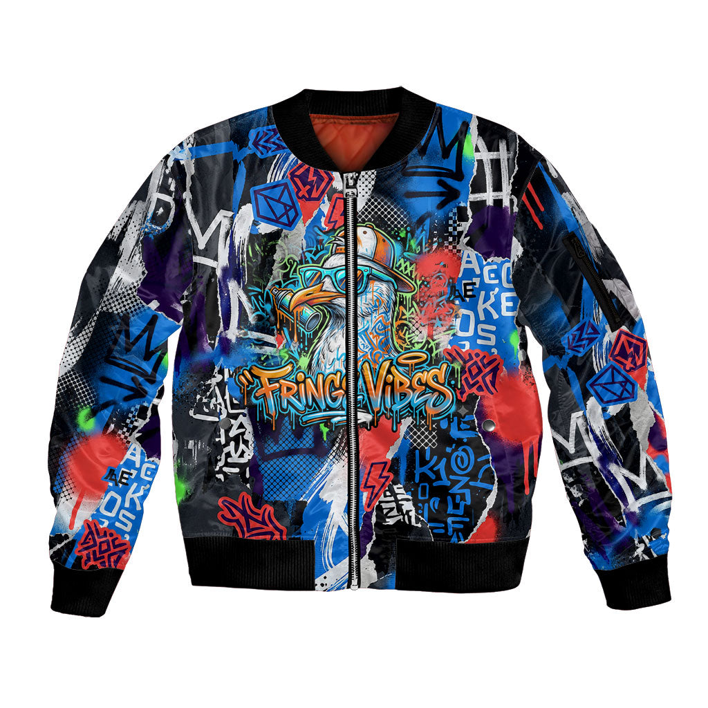 Edinburgh Fringe Festival Sleeve Zip Bomber Jacket Fringe Vibes Graffiti Seagull Scotland Bagpipes Street Art