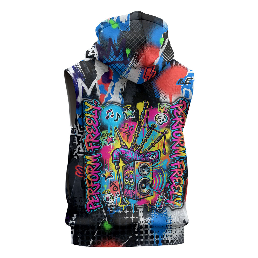 Edinburgh Fringe Festival Sleeveless Hoodie Fringe Vibes Graffiti Seagull Scotland Bagpipes Street Art
