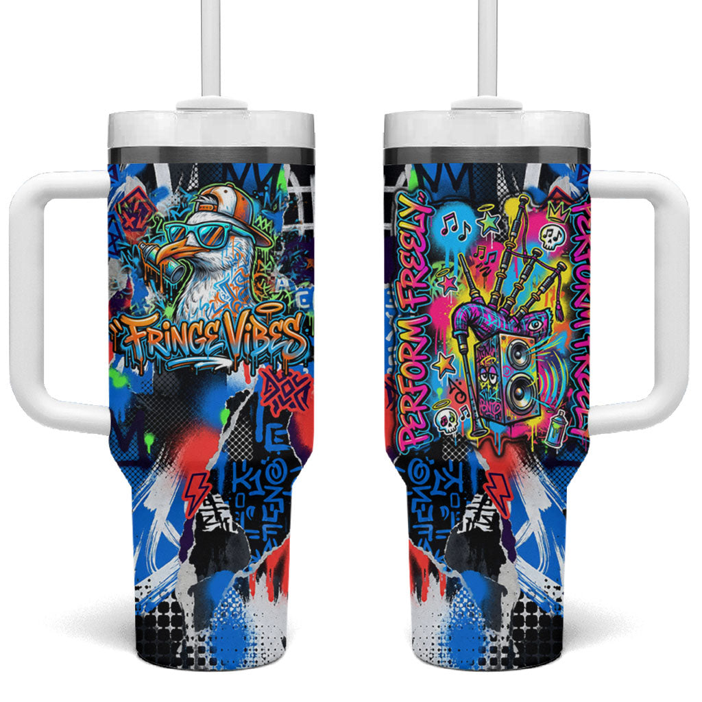 Edinburgh Fringe Festival Tumbler With Handle Fringe Vibes Graffiti Seagull Scotland Bagpipes Street Art