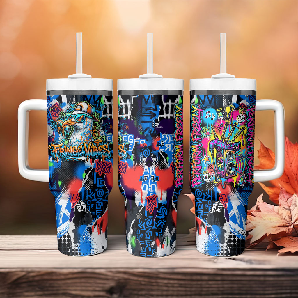 Edinburgh Fringe Festival Tumbler With Handle Fringe Vibes Graffiti Seagull Scotland Bagpipes Street Art