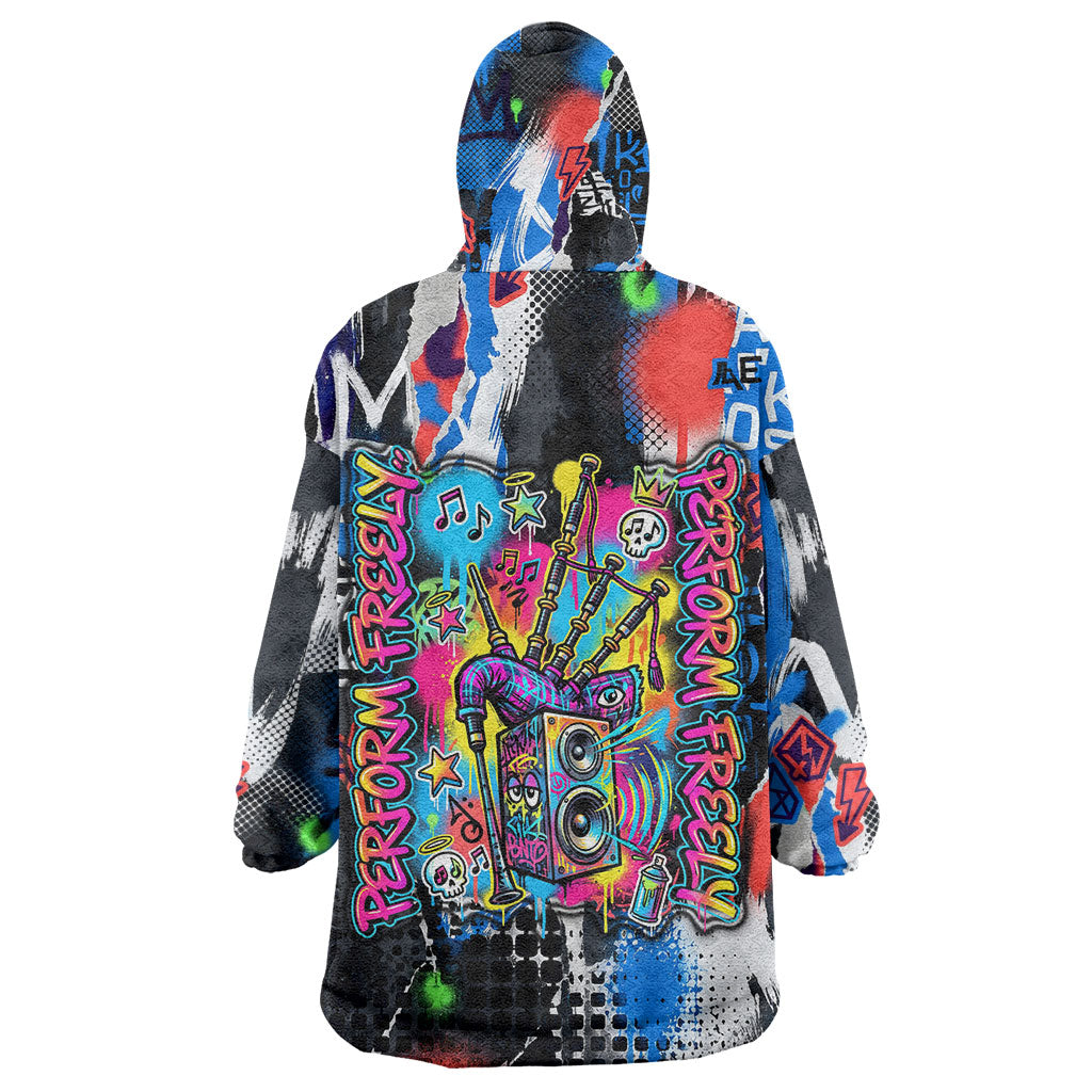 Edinburgh Fringe Festival Wearable Blanket Hoodie Fringe Vibes Graffiti Seagull Scotland Bagpipes Street Art