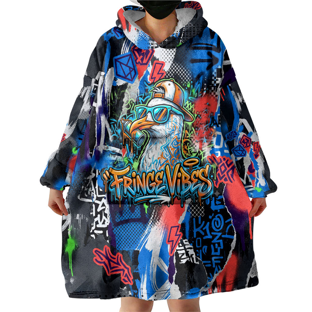 Edinburgh Fringe Festival Wearable Blanket Hoodie Fringe Vibes Graffiti Seagull Scotland Bagpipes Street Art