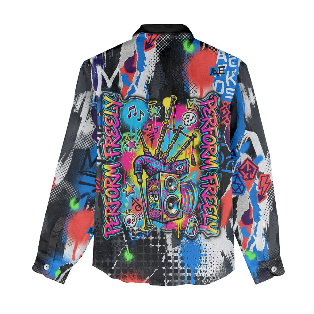 Edinburgh Fringe Festival Women Casual Shirt Fringe Vibes Graffiti Seagull Scotland Bagpipes Street Art