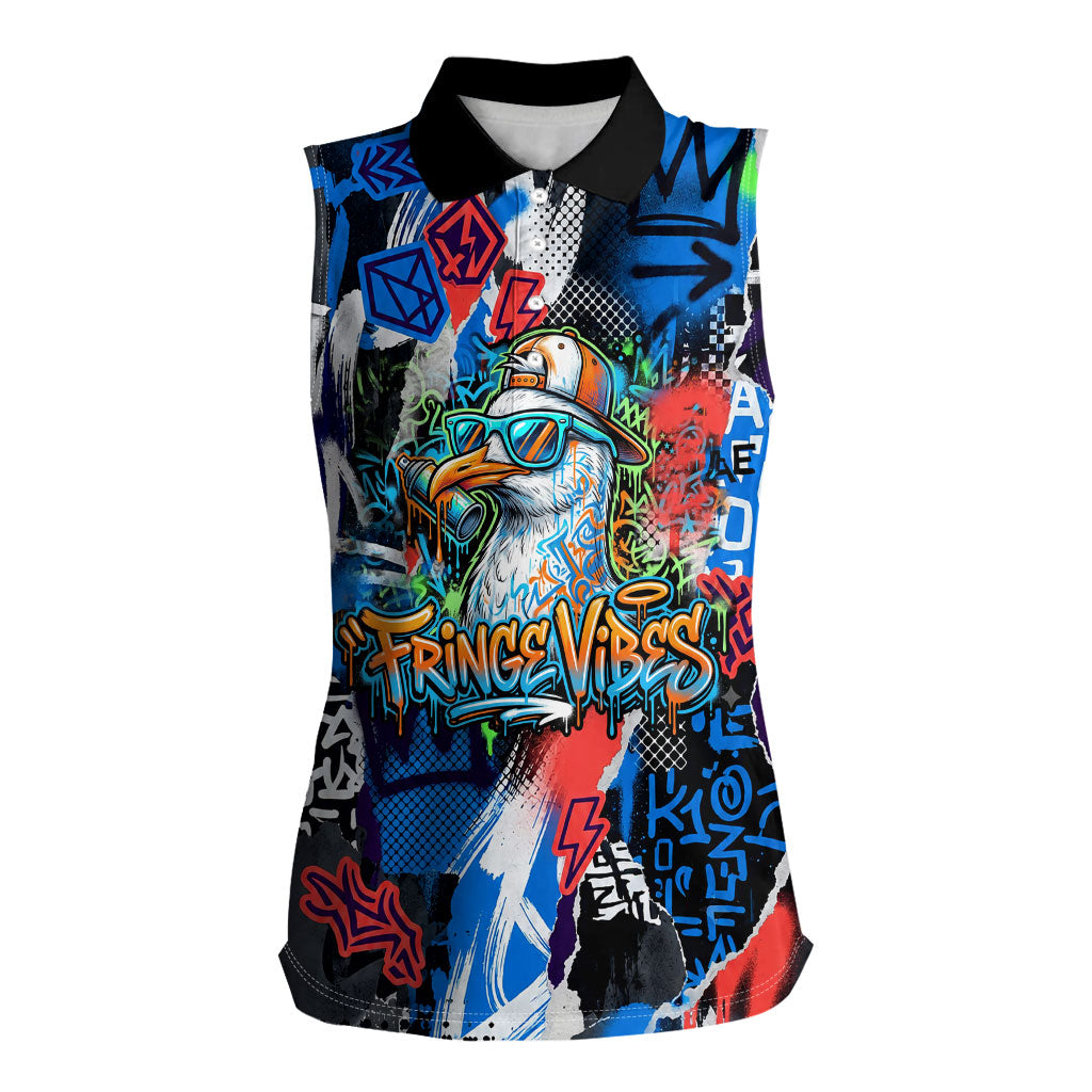 Edinburgh Fringe Festival Women Sleeveless Polo Shirt Fringe Vibes Graffiti Seagull Scotland Bagpipes Street Art