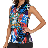 Edinburgh Fringe Festival Women Sleeveless Polo Shirt Fringe Vibes Graffiti Seagull Scotland Bagpipes Street Art