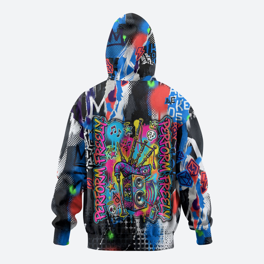 Edinburgh Fringe Festival Zip Hoodie Fringe Vibes Graffiti Seagull Scotland Bagpipes Street Art