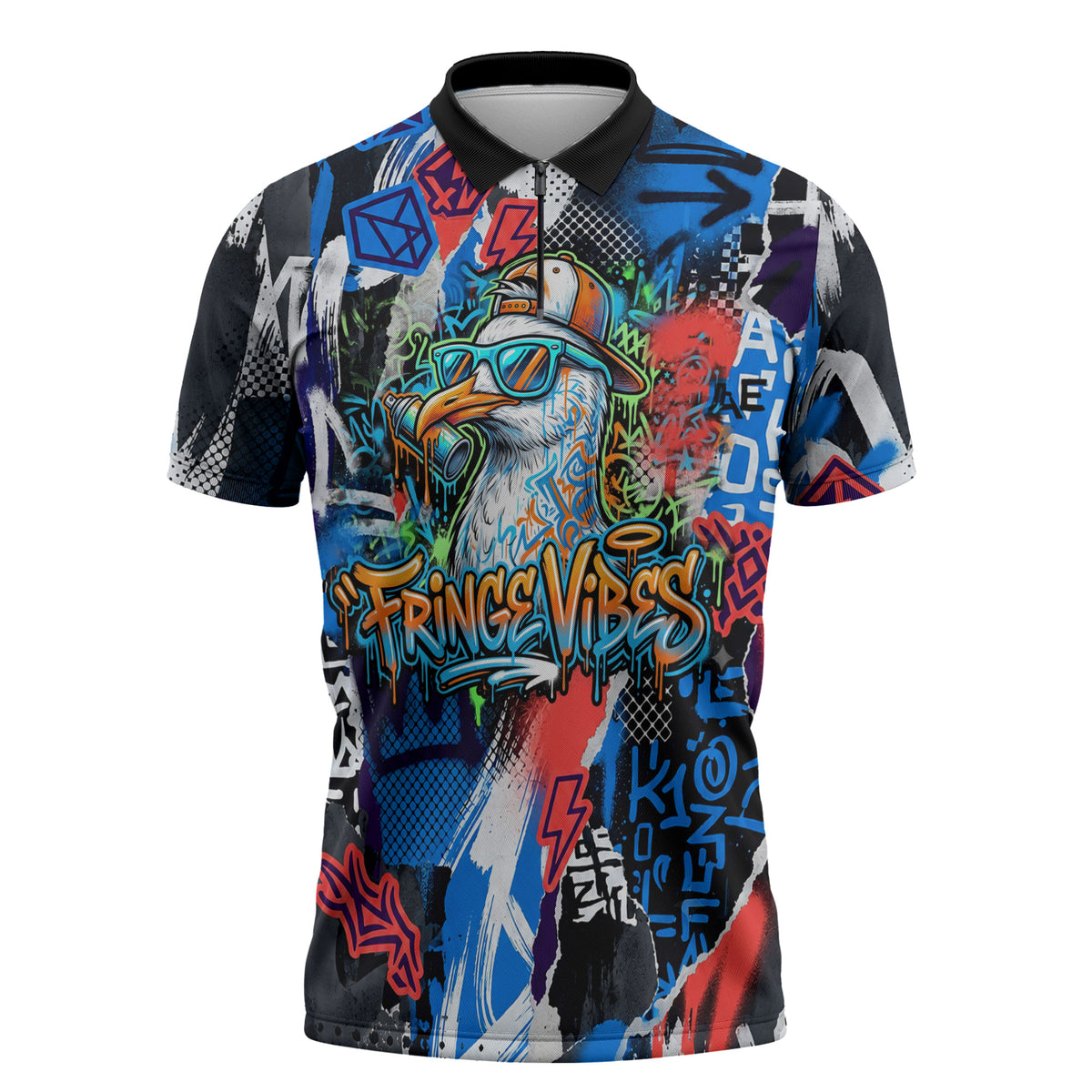 Edinburgh Fringe Festival Zipper Polo Shirt Fringe Vibes Graffiti Seagull Scotland Bagpipes Street Art