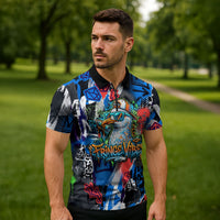 Edinburgh Fringe Festival Zipper Polo Shirt Fringe Vibes Graffiti Seagull Scotland Bagpipes Street Art