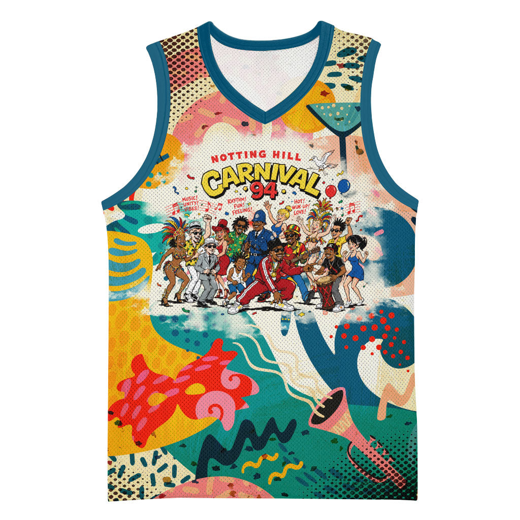 Notting Hill Carnival 94 Basketball Jersey Vintage Festival Music Caribbean Dancers Steel Drums Pop Art