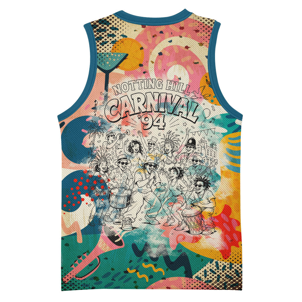 Notting Hill Carnival 94 Basketball Jersey Vintage Festival Music Caribbean Dancers Steel Drums Pop Art