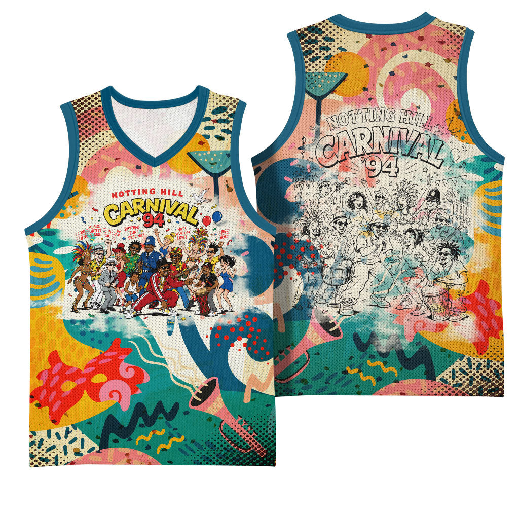 Notting Hill Carnival 94 Basketball Jersey Vintage Festival Music Caribbean Dancers Steel Drums Pop Art