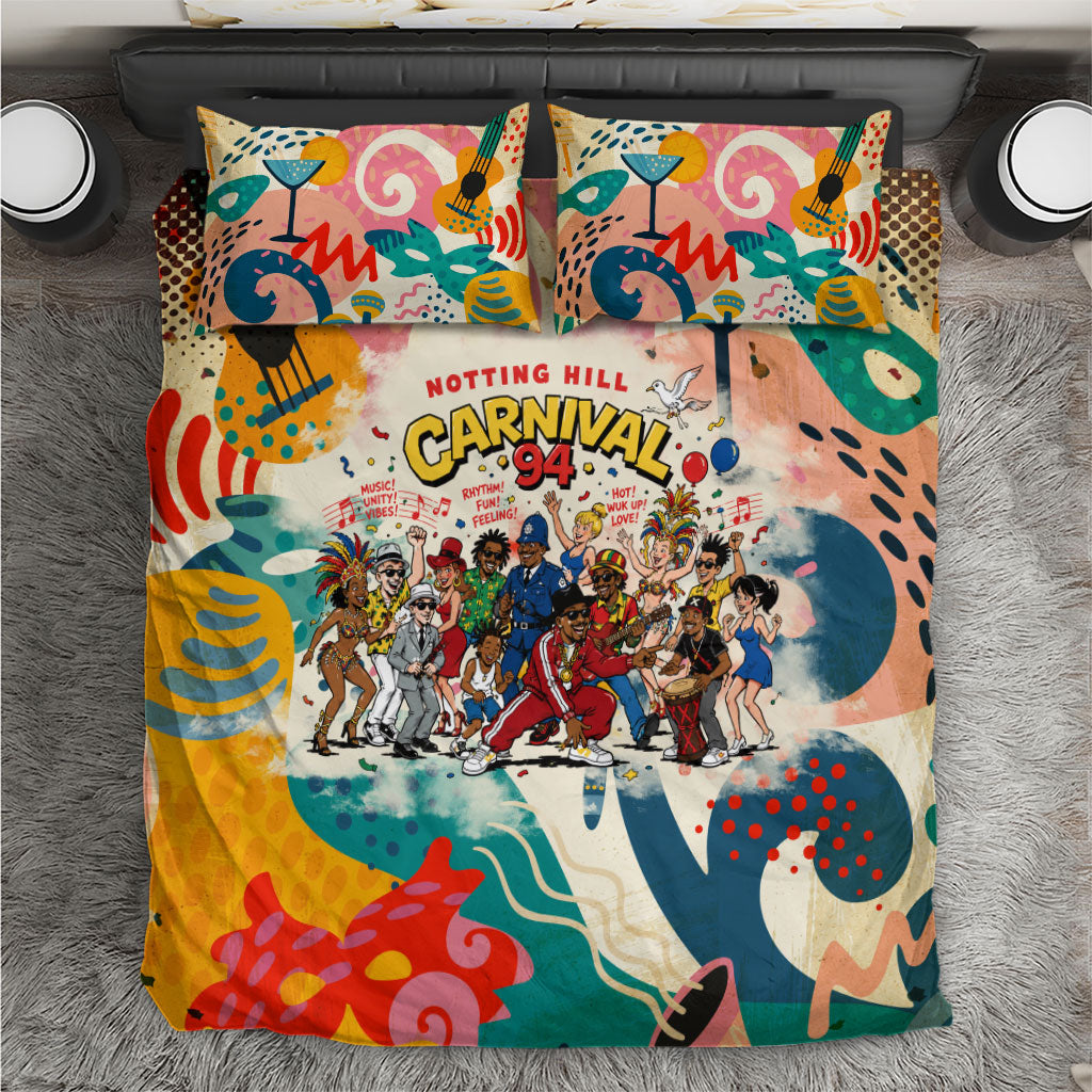 Notting Hill Carnival 94 Bedding Set Vintage Festival Music Caribbean Dancers Steel Drums Pop Art