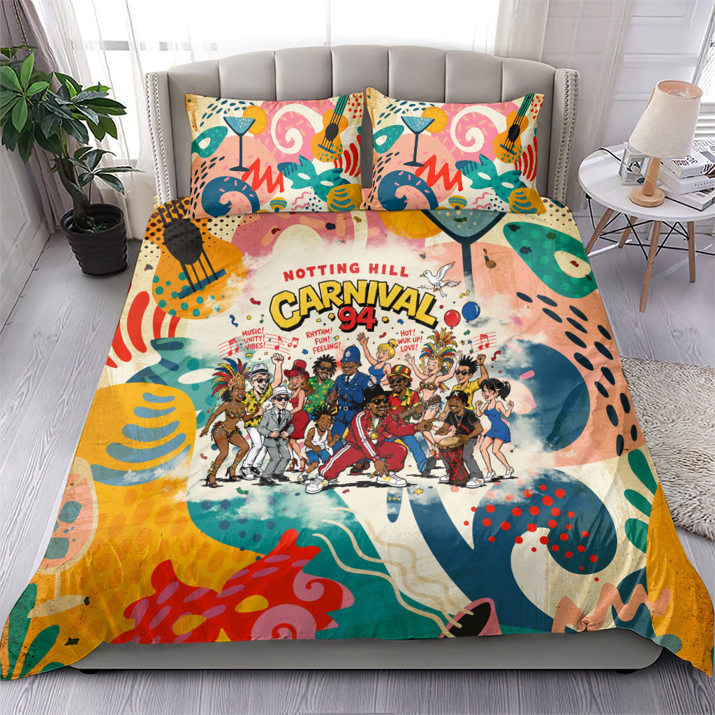 Notting Hill Carnival 94 Bedding Set Vintage Festival Music Caribbean Dancers Steel Drums Pop Art