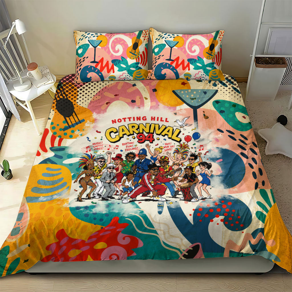 Notting Hill Carnival 94 Bedding Set Vintage Festival Music Caribbean Dancers Steel Drums Pop Art