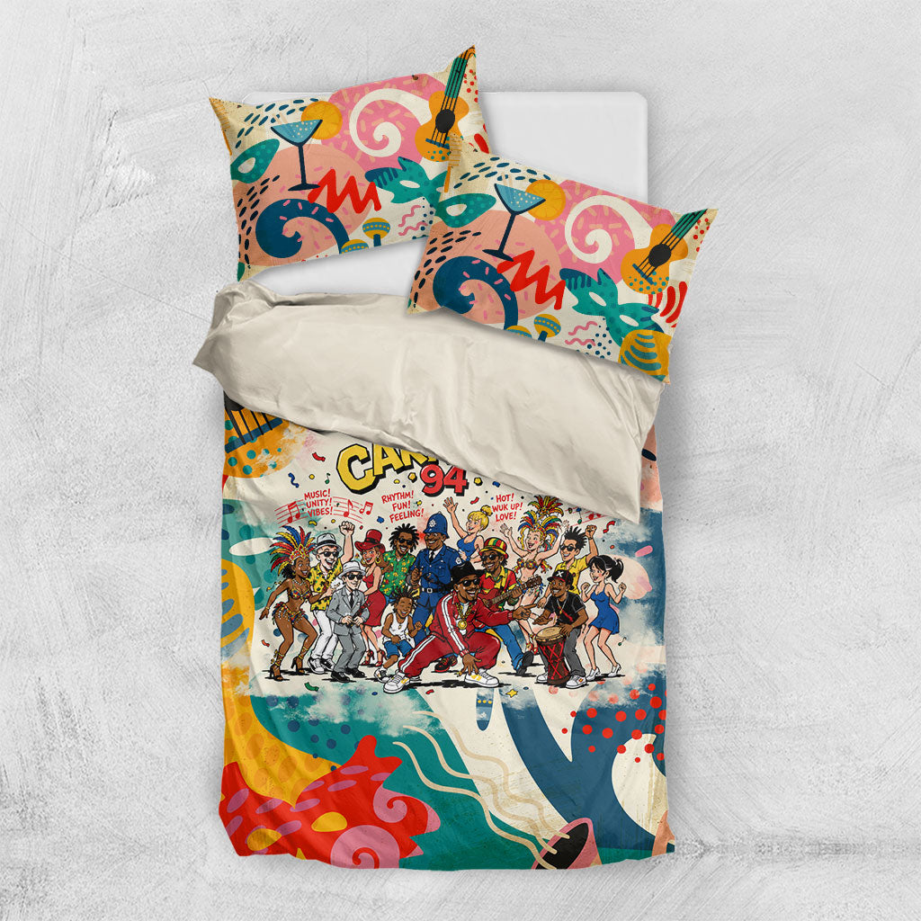 Notting Hill Carnival 94 Bedding Set Vintage Festival Music Caribbean Dancers Steel Drums Pop Art