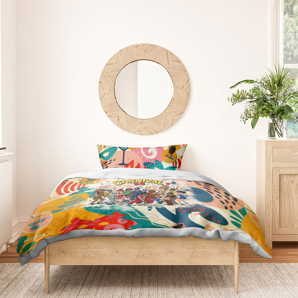 Notting Hill Carnival 94 Bedding Set Vintage Festival Music Caribbean Dancers Steel Drums Pop Art