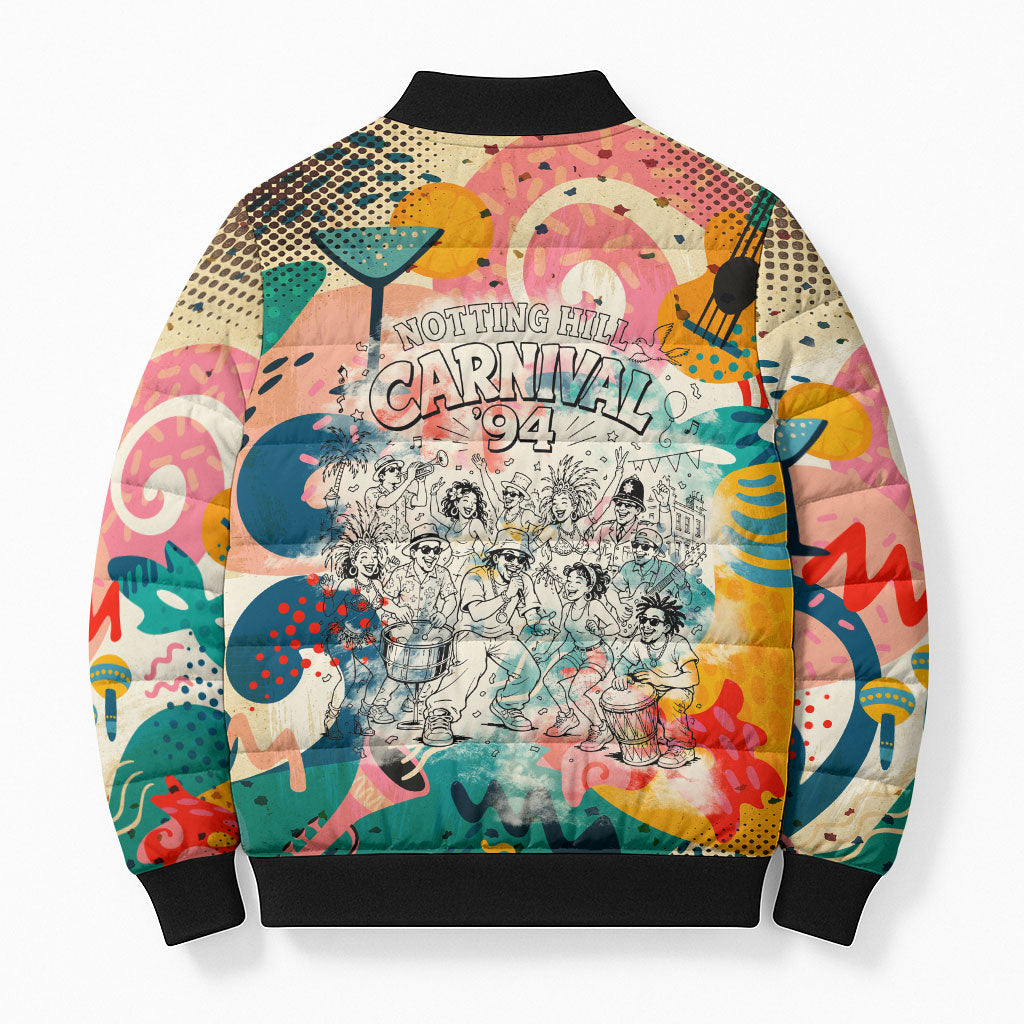 Notting Hill Carnival 94 Bomber Puffer Jacket Vintage Festival Music Caribbean Dancers Steel Drums Pop Art