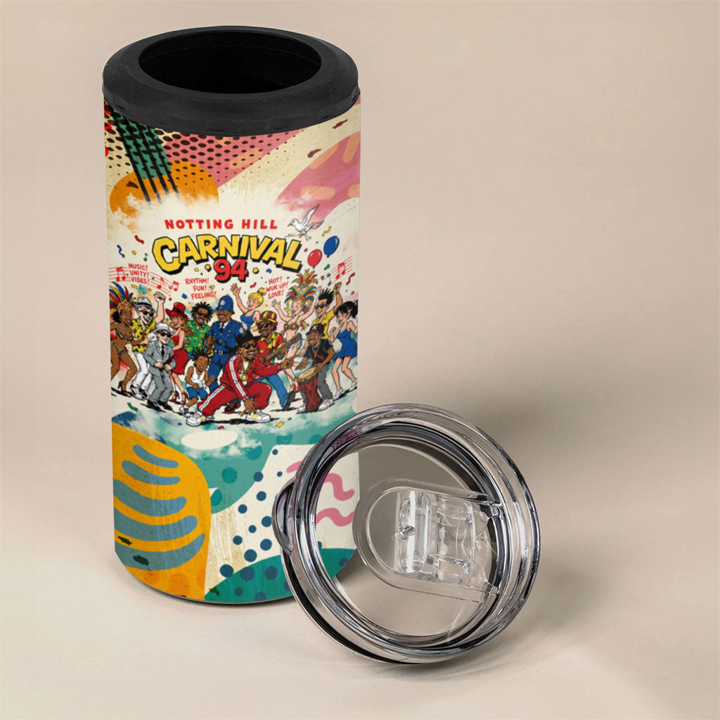 Notting Hill Carnival 94 4 in 1 Can Cooler Tumbler Vintage Festival Music Caribbean Dancers Steel Drums Pop Art