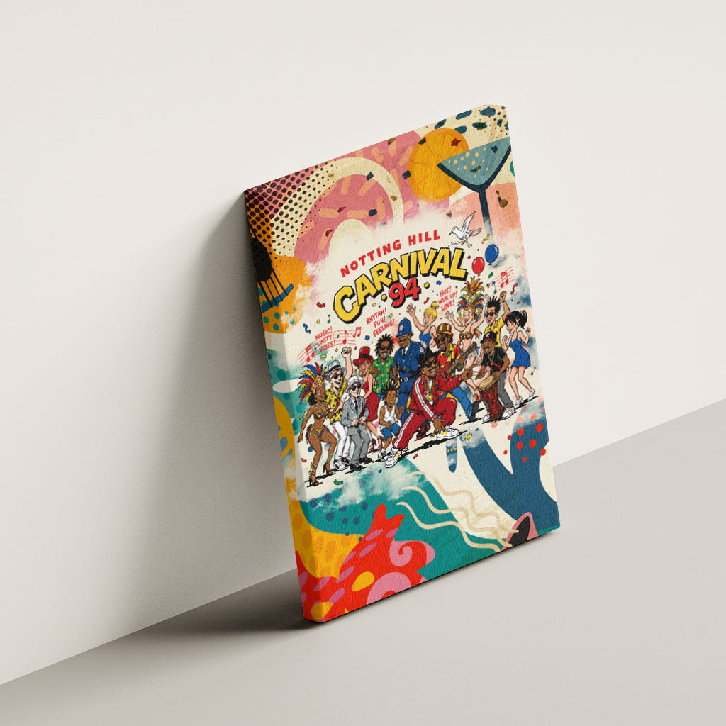 Notting Hill Carnival 94 Canvas Wall Art Vintage Festival Music Caribbean Dancers Steel Drums Pop Art