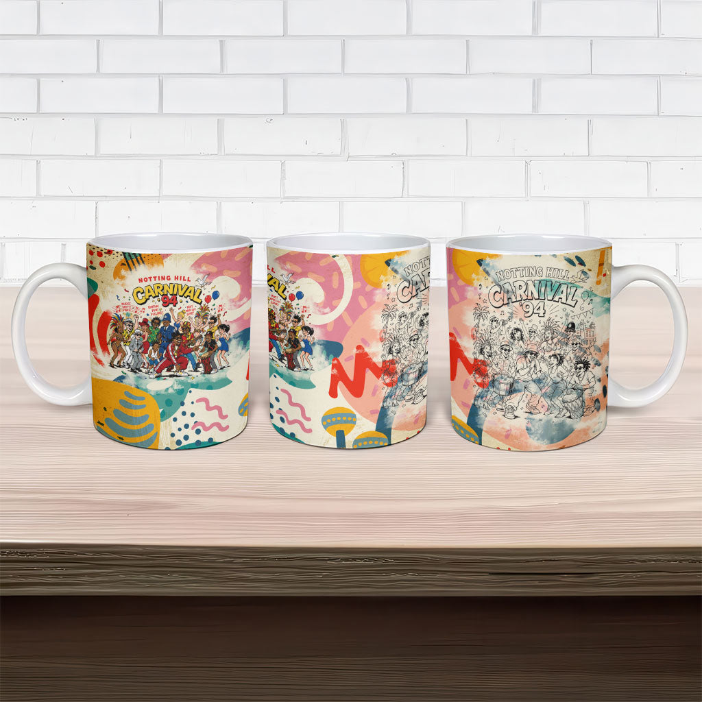 Notting Hill Carnival 94 Ceramic Mug Vintage Festival Music Caribbean Dancers Steel Drums Pop Art