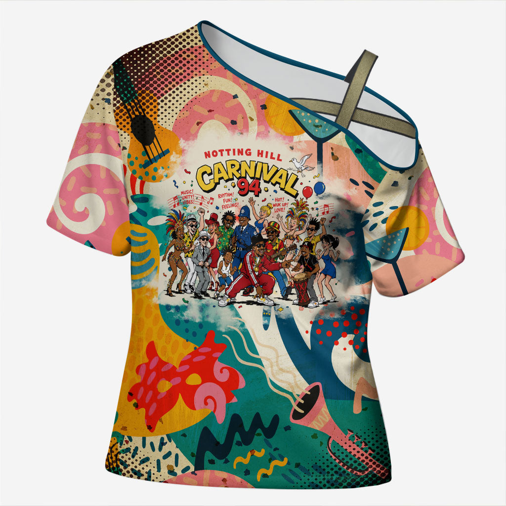 Notting Hill Carnival 94 Cross Shoulder Shirt Vintage Festival Music Caribbean Dancers Steel Drums Pop Art