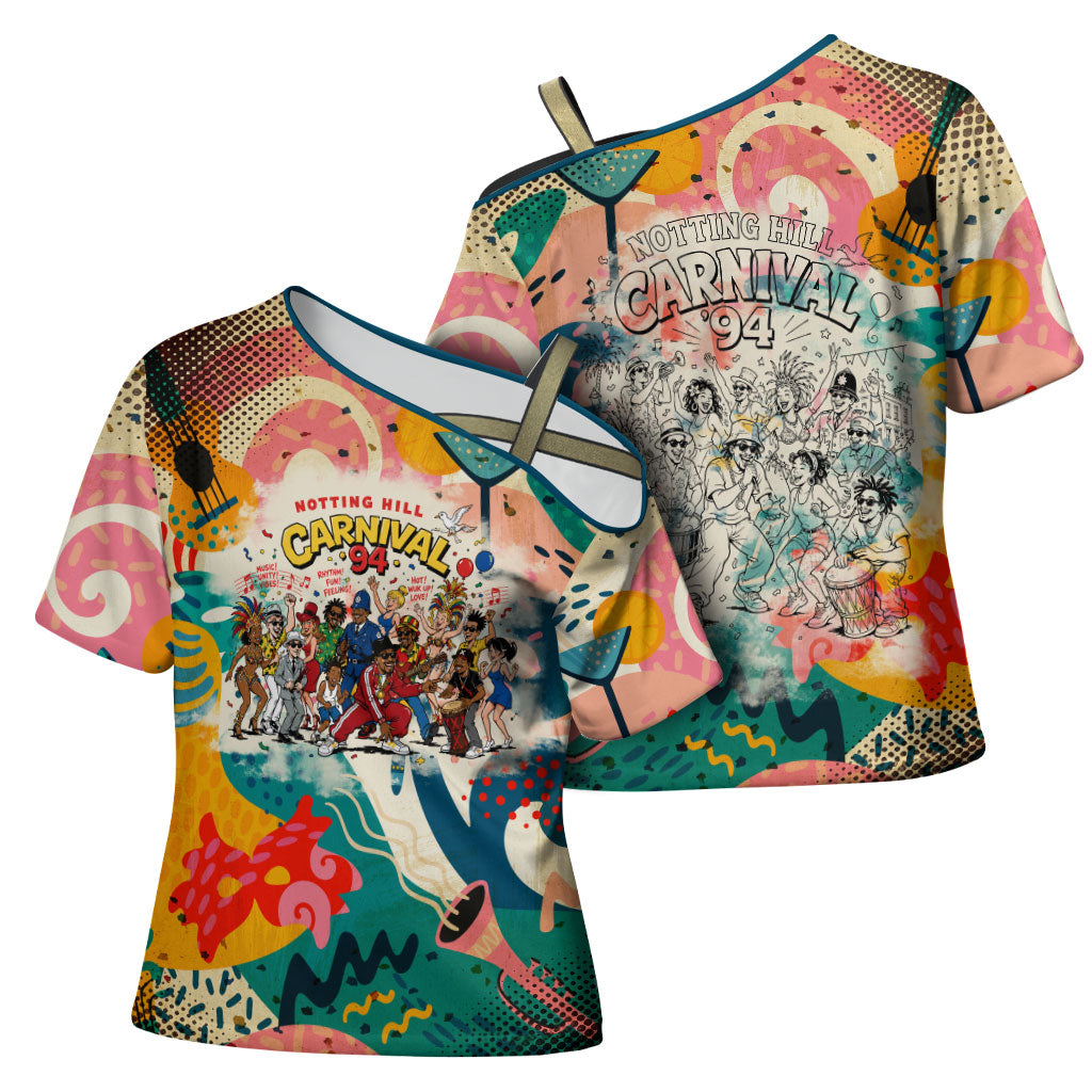 Notting Hill Carnival 94 Cross Shoulder Shirt Vintage Festival Music Caribbean Dancers Steel Drums Pop Art