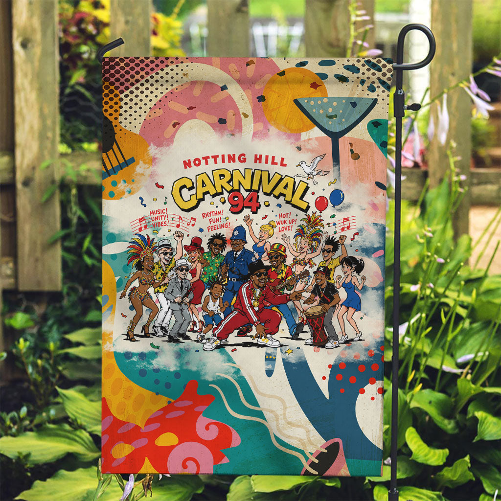 Notting Hill Carnival 94 Garden Flag Vintage Festival Music Caribbean Dancers Steel Drums Pop Art