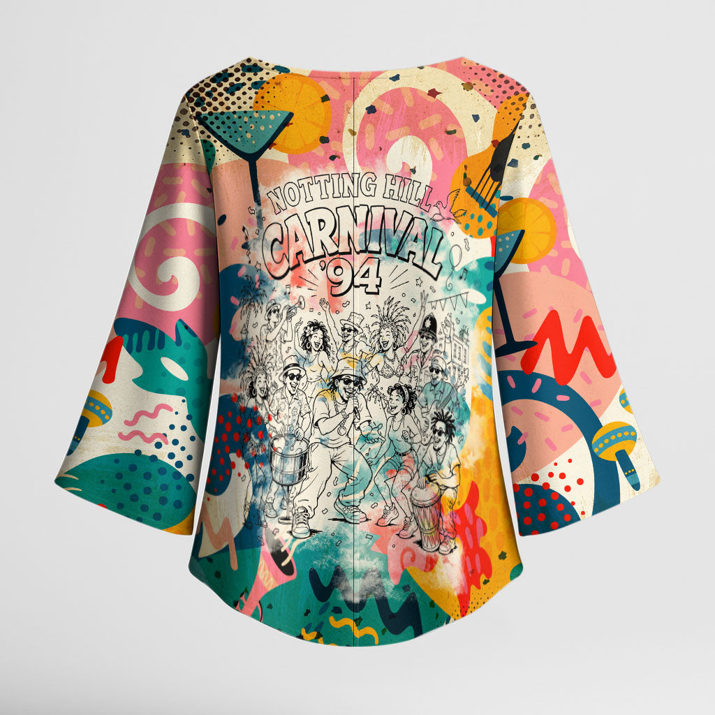 Notting Hill Carnival 94 Kimono Sleeve Blouse Vintage Festival Music Caribbean Dancers Steel Drums Pop Art