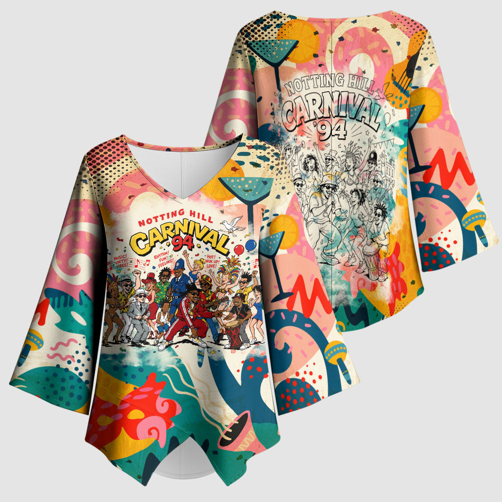 Notting Hill Carnival 94 Kimono Sleeve Blouse Vintage Festival Music Caribbean Dancers Steel Drums Pop Art